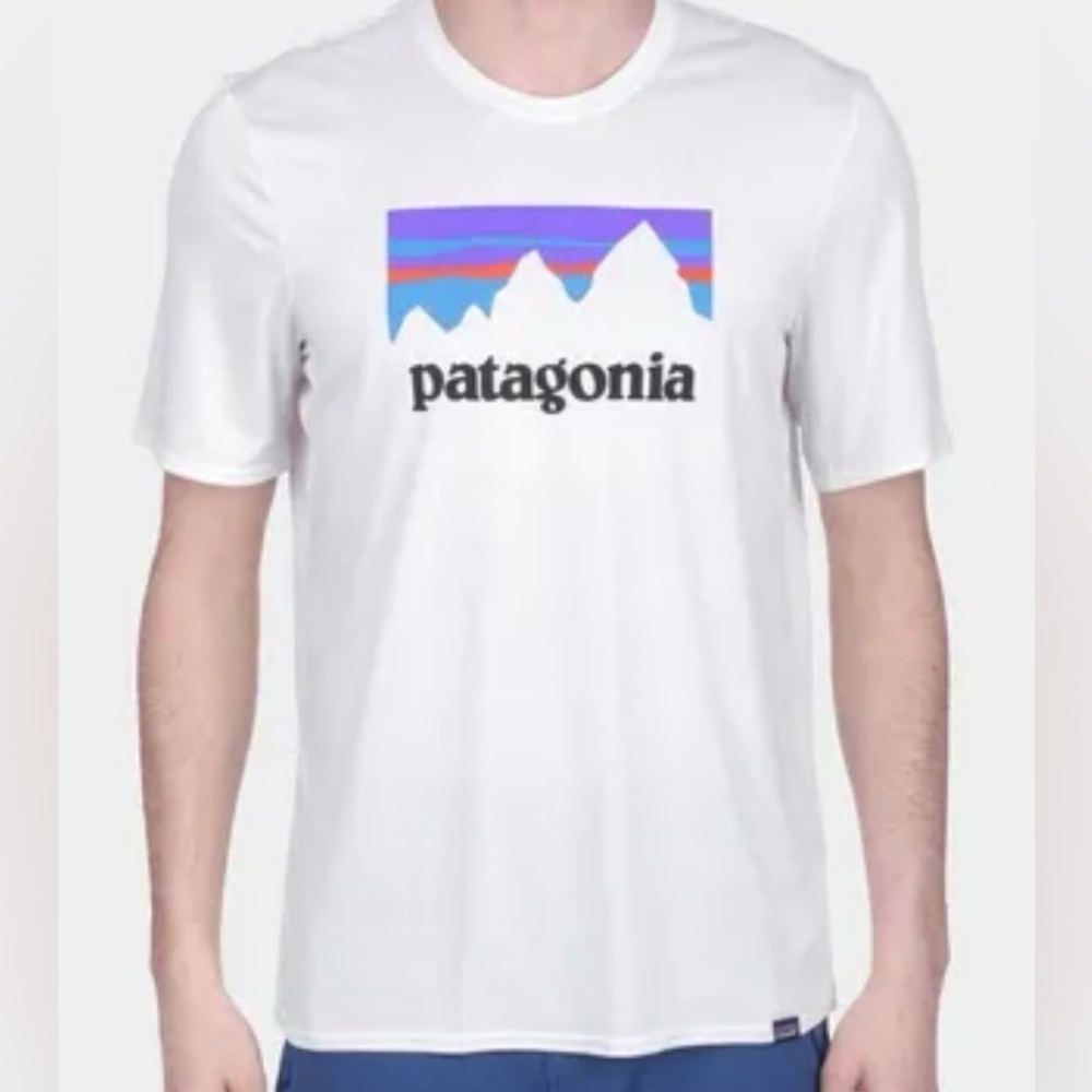 Patagonia Men's White Tee with Mountain Graphic